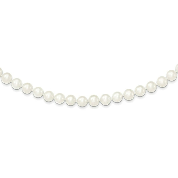 Sterling Silver 7-8mm White Freshwater Cultured Pearl Key Necklace 17 Inches 